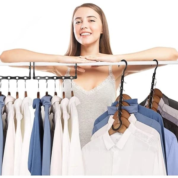 HA~10-pack Magic Hangers Wardrobe Hanger Organizer Clothes Storage Space Saving in Closets Black 38CM