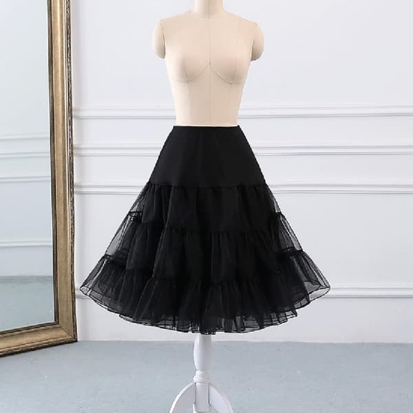 Sort Hoopless Tutu Underskirt til kvinder Elastisk talje og retrostil, lavet af polyestergarn, kort underkjole