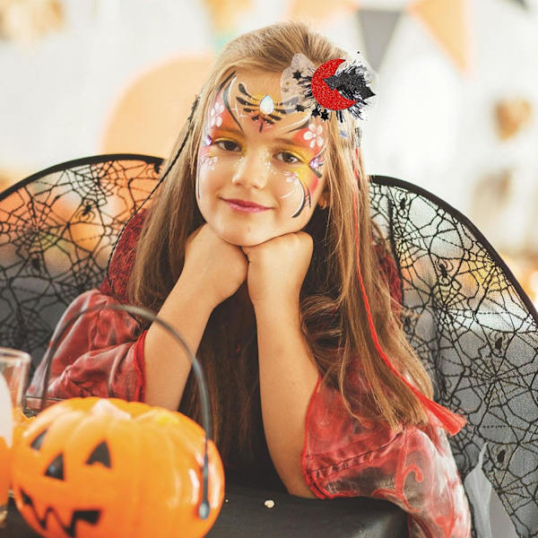 2 stk Halloween Hårklemmer Glitter Pandebånd, Græskar Spøgelse Hexehat Edderkoppespind Hårnåle Hårpynt Halloween Barrette