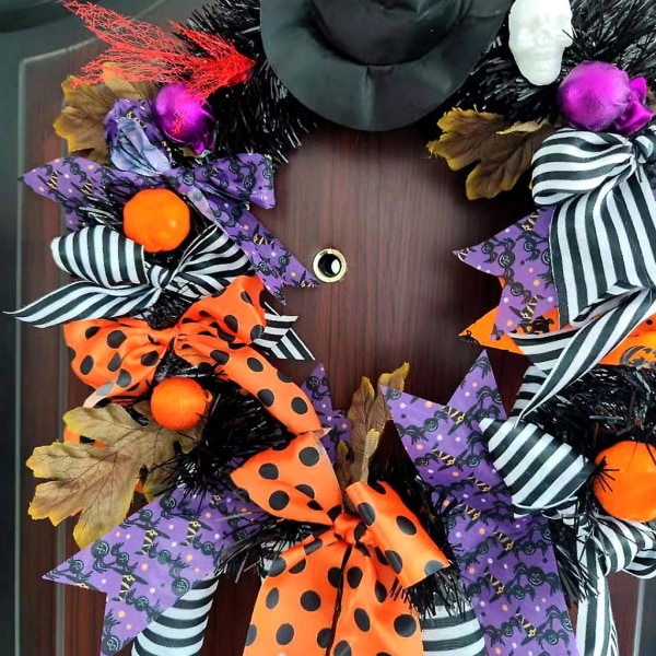 Halloween-kranssi 4 noidan jalan hattu kurpitsa keinotekoinen vaahteranlehti etuoven ripustuskranssi juhlan koristelu B