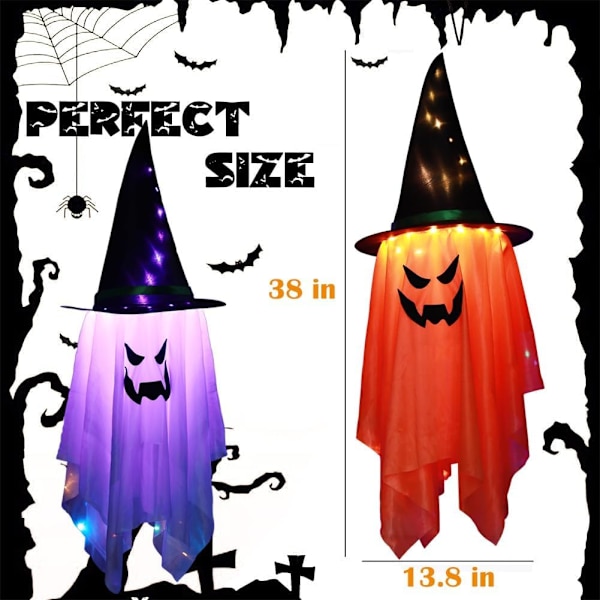2 st Halloween Dekoration Utomhus Stor Storlek Halloween Ljusa Glödande Spöke Häxhatt Utomhus Prydnader Hängande Spöken Dekoration