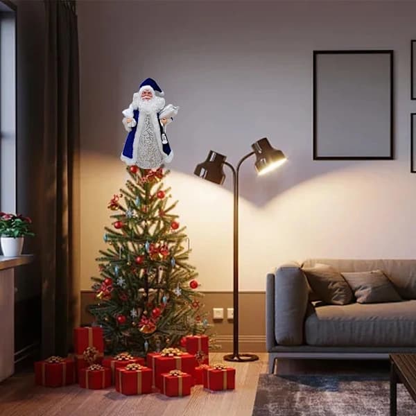 HA~Nissefigur Stående 31cm Julemand Figur Julepynt Julemand Ornament Blå og Hvid