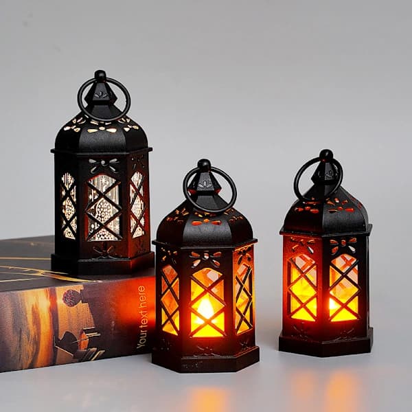 Mini Lantern with Flickering LED Light for Table Decorations, Small Hanging Decorative Lantern