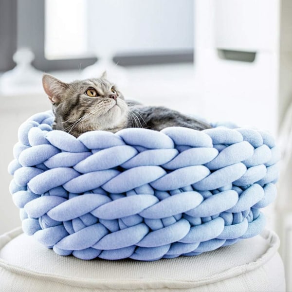 Bomuldsstrikket Dyrebed Kurv Varmt Vævet Kattenest Hyggelig Cuddler til Hunde Katte-30cm Kæledyr Håndlavet Varmt Chunky Kintted Katteuld