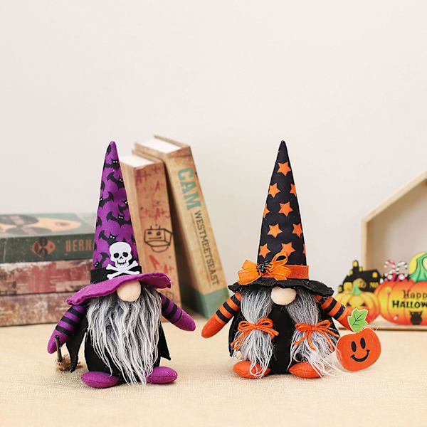 Halloween-nisse med lønnblad, edderkopp og gresskar - Pynt fra CraftsB