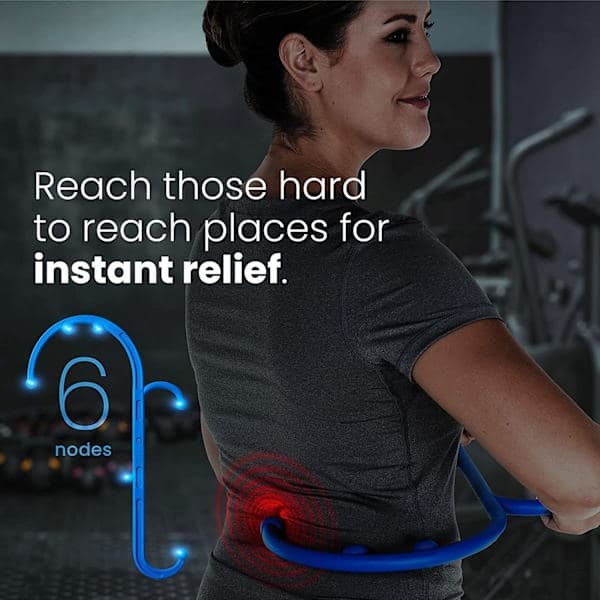 Back and Neck Massager - Blue - for Pain Relief from Trigger Points, Fibromyalgia, and Self-Massage with Hook Therapy