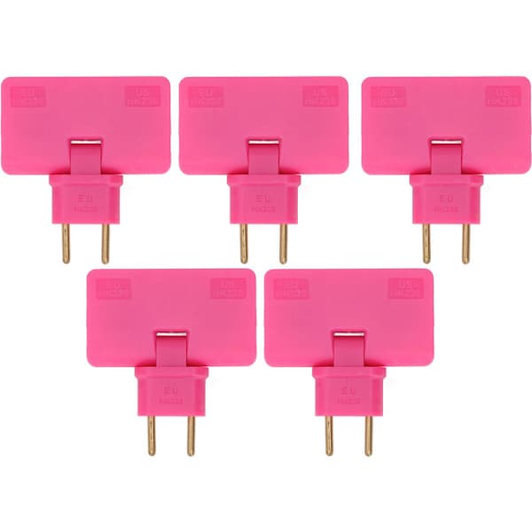 5-pakning Trådløs EU-pluggomformer 180 graders forlengelse 1 til 3 EU-pluggadapter 110-250V Rosarød