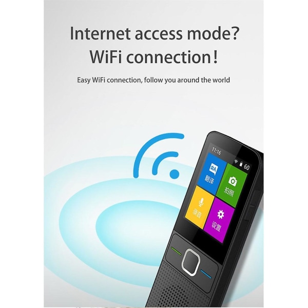 Kääntäjä Wi-Fi-kameran kääntämisellä tai 2,4 tuuman näytöllä, tukee 137 kieltä, musta Black