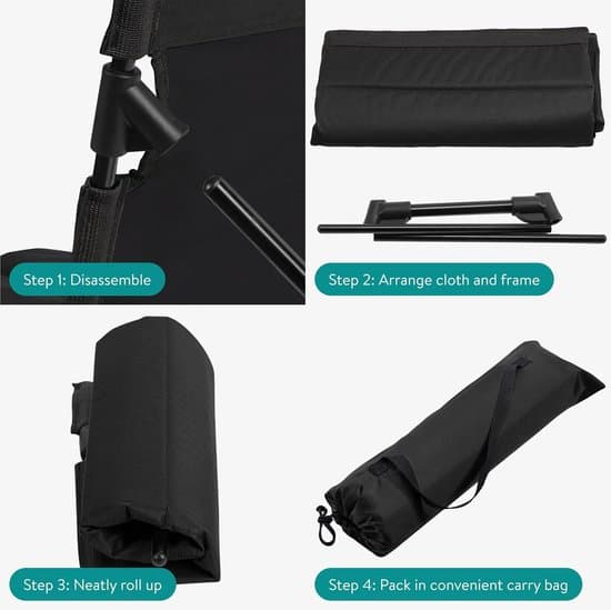 Foldable beach mat - seat cushion/backrest - outdoor relaxation - foldable with hanging strap - 40.5 x 10.5 cm - black