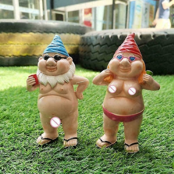 1 par Nakenstatue Borddekor Gnome Slem naken Morsom statue Dekorasjon Nudistgaver_
