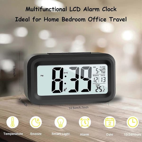LCD digital väckarklocka, reseväckarklocka med temperaturdatum snooze