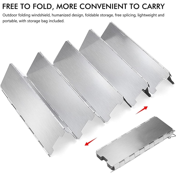 Fällbart Vindskydd i Aluminium, 10 Plåtar för Camping utomhus, Ultralätt Bärbar Spis för Campingspis, Picknickkokare