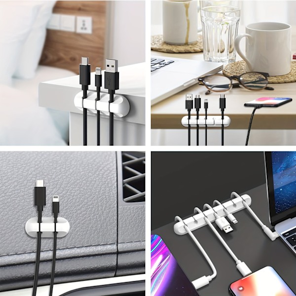 Kabelorganisator, Kabelhåndtering, USB-kabelholder, Trådorganisator, Kabelklemmer, Kabelholder for skrivebord, Bil [DB] 5 Hole Cable Manager
