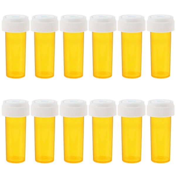 12 stk. Multifunktionelle Pilleflasker Lille Medicinflaske Transparent Pillebærer (30ml) Gul 6,7X2,5CM Yellow 6.7X2.5CM