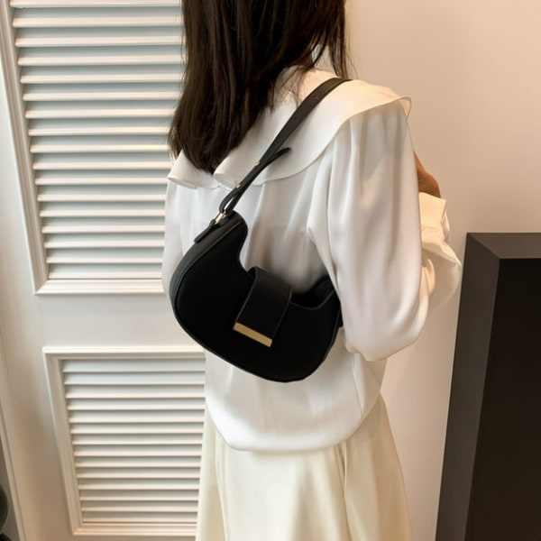 Damer Handväskor PU Läder Axelväska Elegant Casual Crossbody Väskor (Svart)