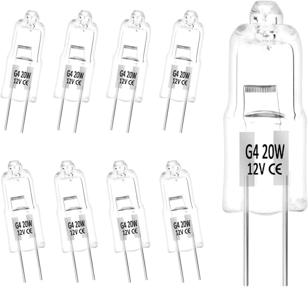 G4 Halogen Bulbs - Warm White 12V 20W - Halogen Pin Lamp - Dimmable, Low Voltage - Clear Capsule, 10 pcs