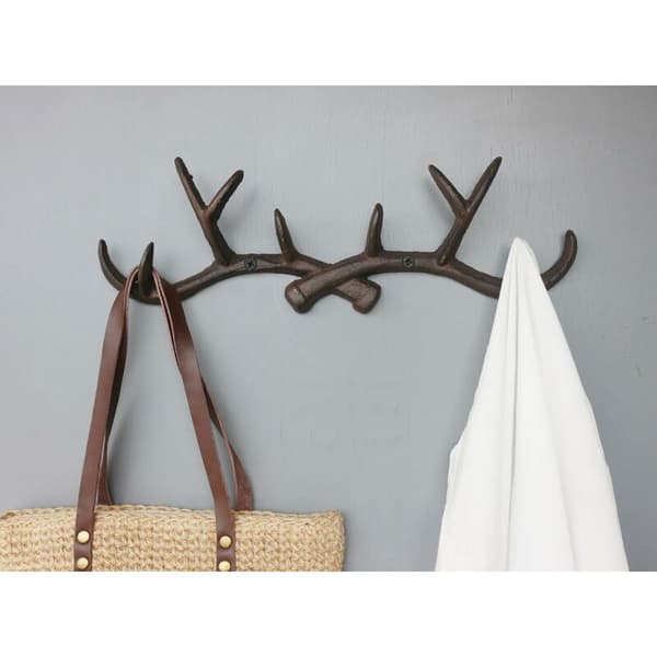 Rustic Cast Iron Wall Mounted Deer Antler Coat Rack