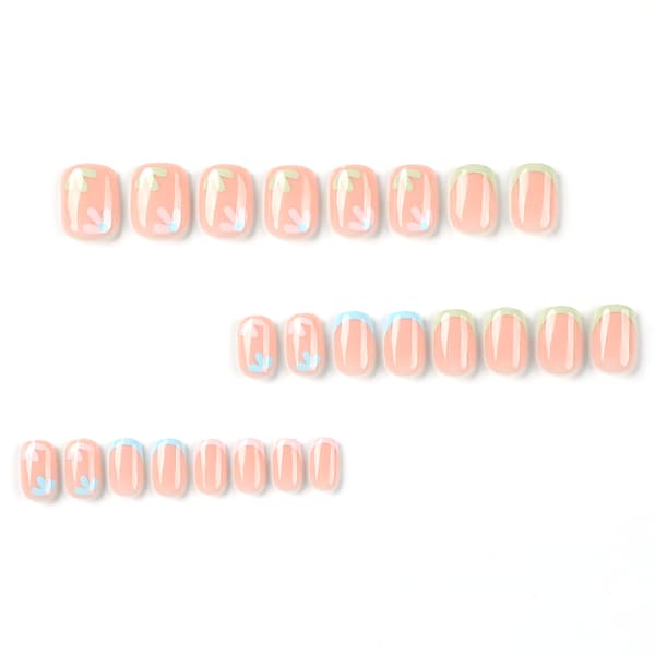 Square False Nails, Multi-color Wavy White Love Design, 24 Pieces