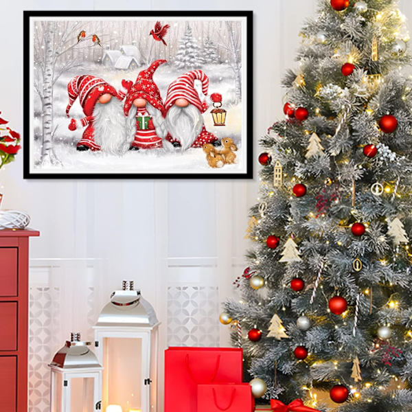 Juldiamantmålning Kit för Vuxna - Tomtar Full Borr Diamantprickar Målningar för Nybörjare, 5D Rund Målning med Diamant