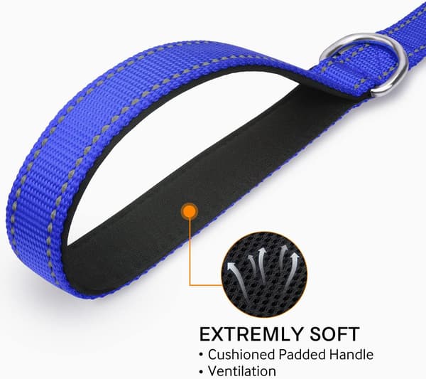 Reflective Dog Leash with Padded Handle, Double-Sided Nylon Training Leash for Medium and Large Dogs 1.8m x 2.5cm, Navy Blue