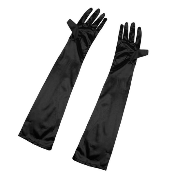 Damhandskar - Aftonhandskar - Armbågslängd - Elastiska (En Svart)