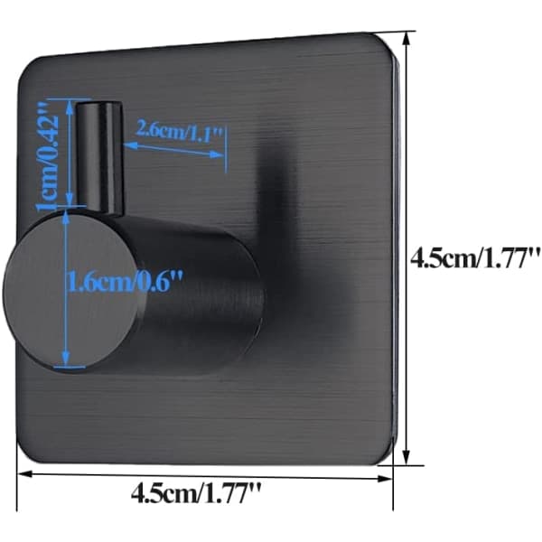 Black Self-Adhesive Towel Hooks for Bathroom Kitchen Door 4-Pack