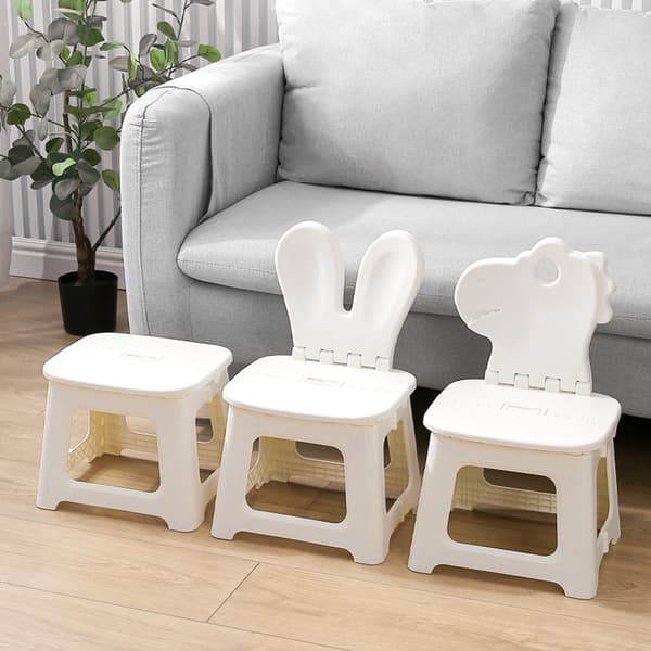 Folding Stool Lightweight Portable Cartoon White Step Stool With Carry Handle for Kids Dinosaur M