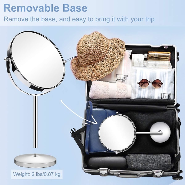 Kosmetikspegel Sminkspegel Bordsspegel med specialförstoring, dubbelsidig & 360 vridbar för smink Rakning Ansiktsvård i vardagsrummet