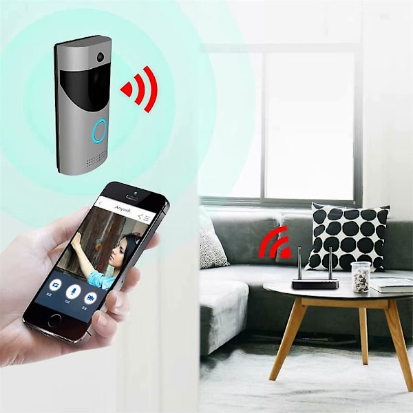 Trådløs Visuel Stemme Intercom Wifi Mobiltelefon Fjernbetjening Elektronisk Smartdørklokke Sølv