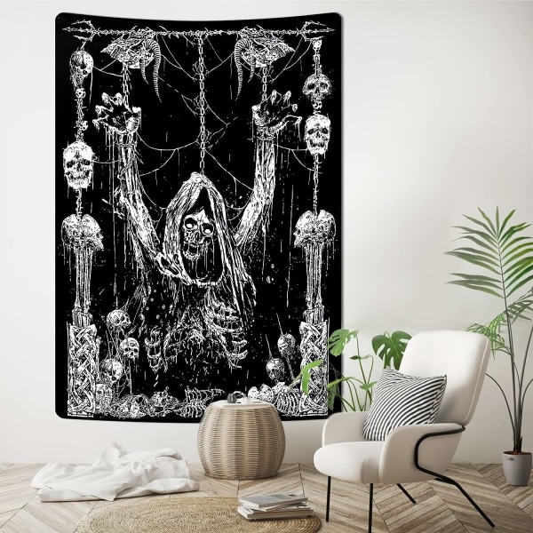 Skalle Tapestry Sort og Hvid Tapestry  Tapestries Sort Troldmand Tapestry Lodret Gotisk Tapestry Væghængning til Værelse (73× 95CM