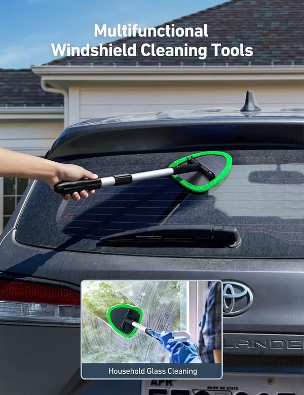 Windshield Cleaner, Car Windshield Cleaning Tool for Interior with 4 Reusable and Washable Microfiber Pads, Green green