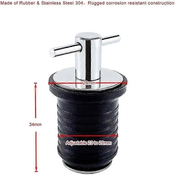 Adjustable Marine Drain Plug, Rubber Drain Plug with 304 Stainless Steel Handle Boat Drain Plug Fit