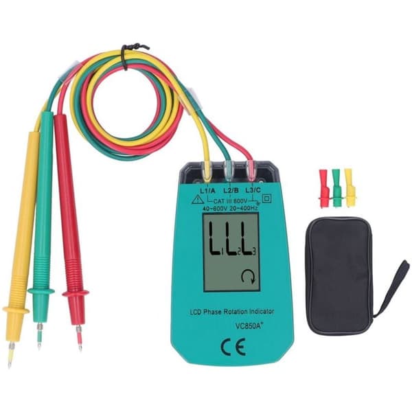 Three-phase Sequence Tester with LCD Screen, Phase Rotation Detector, 40 to 600 V for Testing