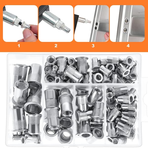 165PCS Stainless Steel Rivet Nuts Tool Flat Threaded Head (6 Types of Nuts)
