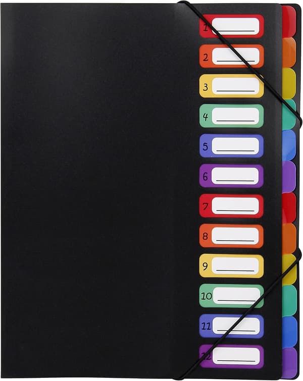 RAINBOW CLASS A4 Expanderbar 12-facks dokumentmapp – Kontors- och hemdokumentorganisatör – Svart