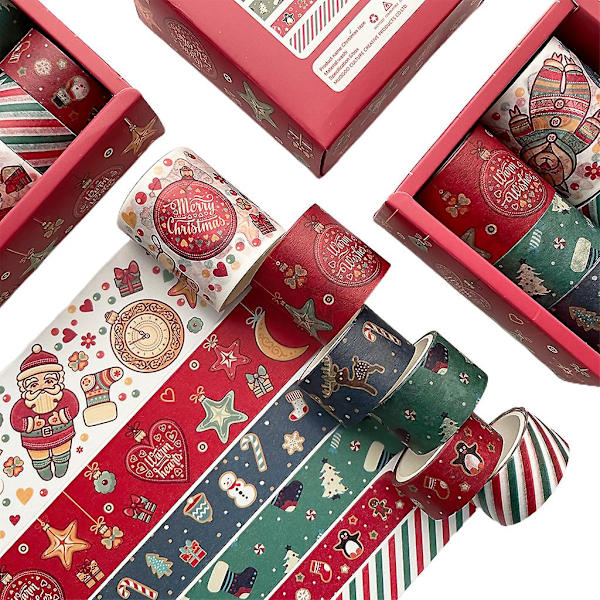 6 Rullaa Jouluaiheista Washi-Teippiä DIY-Scrapbooking-Teippiä Lahjojen Käärimiseen, Päiväkirjan Suunnitteluun, Taiteen ja Käsitöiden Projekteihin, Koristeluun