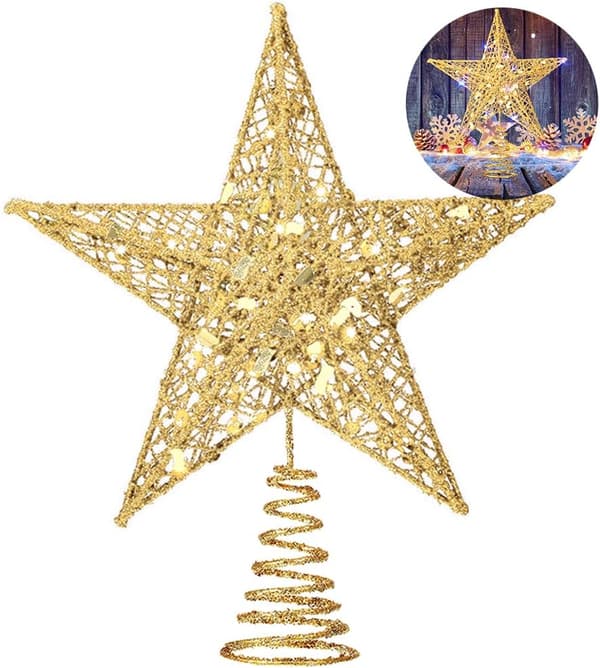 Gold Glitter Christmas Tree Topper for Christmas Tree Decoration, 2