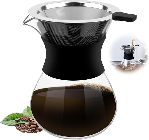 Kaffekande, 400 ml Pour Over Kaffebrygger, Manuel Kaffebrygger med Filter, Pour Over Kaffe, Kaffefilterkop