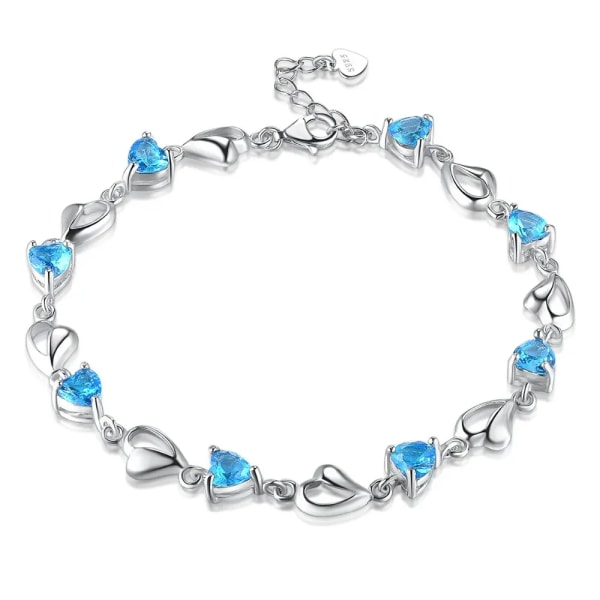 Kvinner Sterling sølv armbånd med kjærlighet blå krystall hjerte armbånd for kvinner jenter julesmykker gave