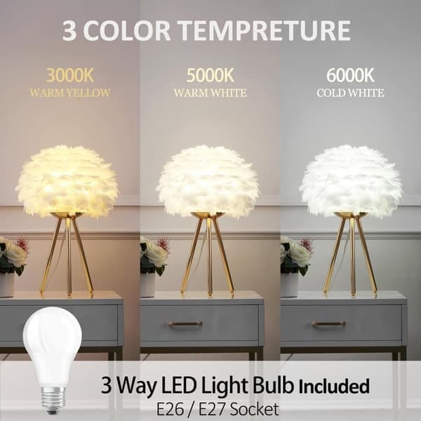 LED Feather Table Lamp Modern Bedside Lamp Dimmed Light Decoration Office Bedroom