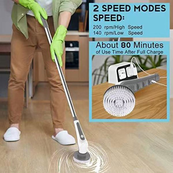 Elektrisk Spinnskrubbare - Sladdlös Elektrisk Rengöringsborste, Inbyggd Badrumstoalett Golv Elektrisk B