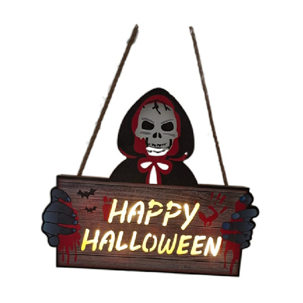 LED-valot Halloween-koristeeseen, "Kepponen vai karkki" -puinen riipuskoriste Halloween