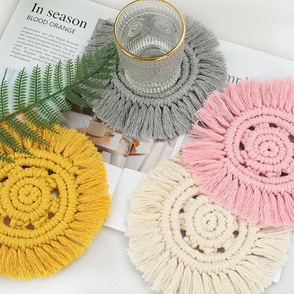 Käsin kudotut aluslaatat - Käsin kudottu tyyli 1 (20 cm) (Valkoinen ontto pyöreä muoto)