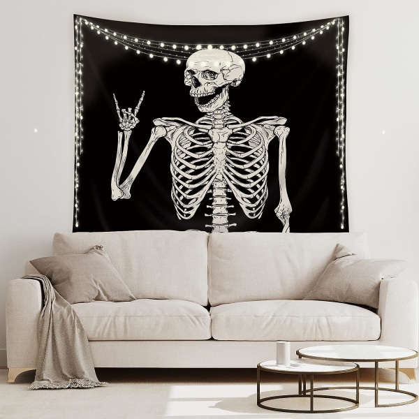 Kallota-seinävaate 75x93CM Hauska Luuranko Mustavalkoinen Teema Koti Sisustus Miehille Naisille Gootti Hippi Halloween Bohemian