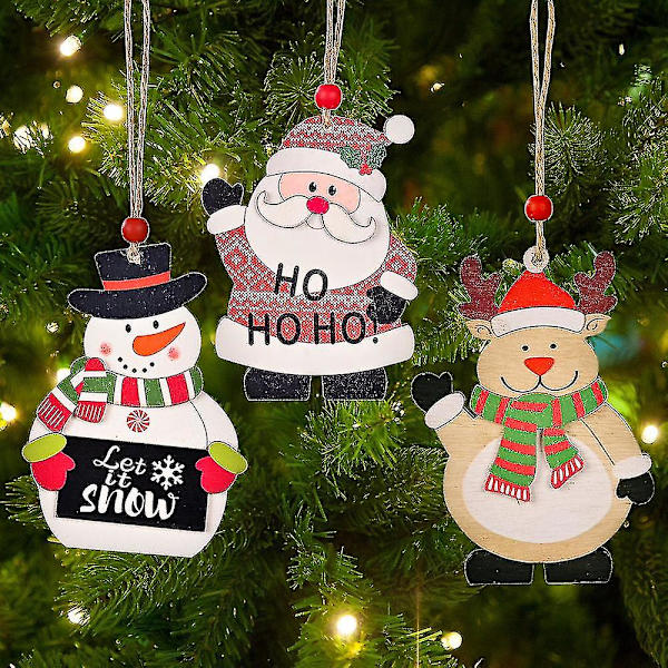 Julhängande Dekorationer i Trä, Julgran Hemfest Ornament. Flerfärgad (3 st)