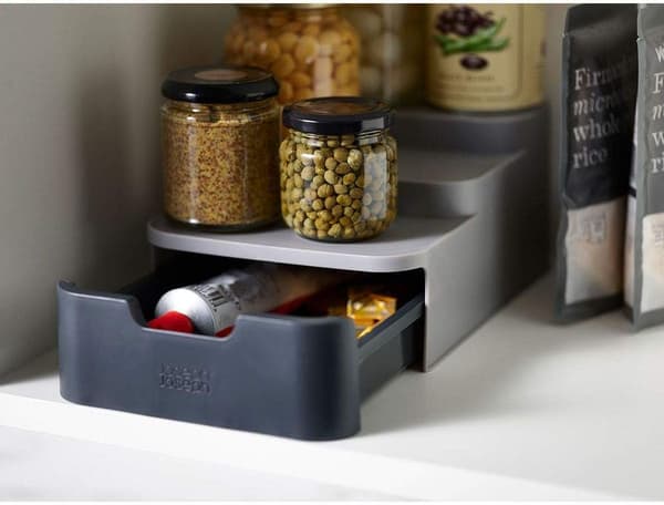 Compact Multi-Tier Kitchen Cabinet Organiser for Pantry Storage and Organisation - Grey