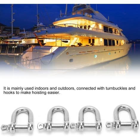 Straight M10 D-shackles in stainless steel, short rigging hooks