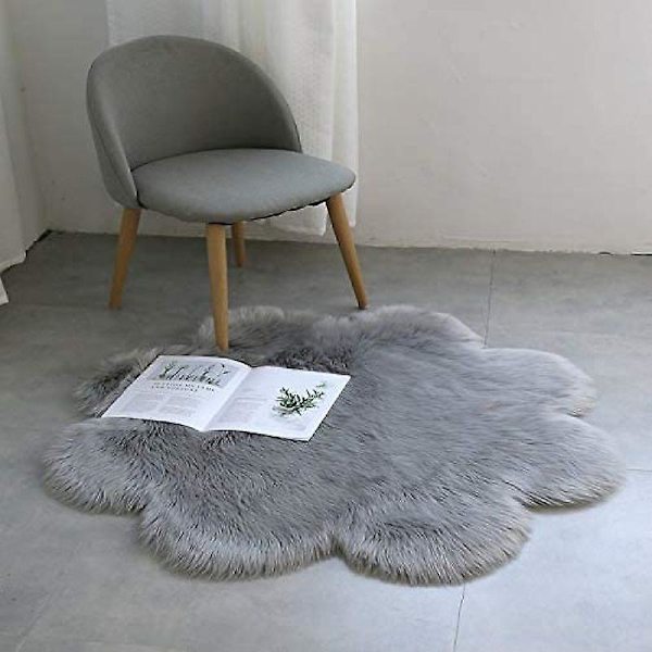 Lammeskind Imitationstæppe, Kunstig Pels Dekorativ Pels Lammeskind Imitationstæppe, Langt Hår Pels Imitation Uld Sengetæpper Sofa Måtte 60 X 60 CMGrå 60 X 60 CM Grau