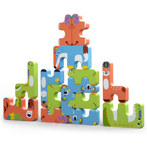 Stablespil Legetøj Børn Montessori Dyrebalanceklodser Pædagogiske småbørnsspil Stable høj byggeklodslegetøj til 3 4 5 6 Y