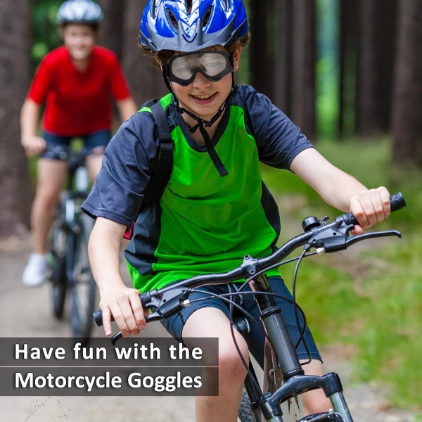 Motorsykkelbriller Barn, 2-paks Dirt Bike ATV Motocrossbriller Skibriller, Anti Dust Airsoft-briller Ungdom Voksen (svart+svart innfatning/klar linse)